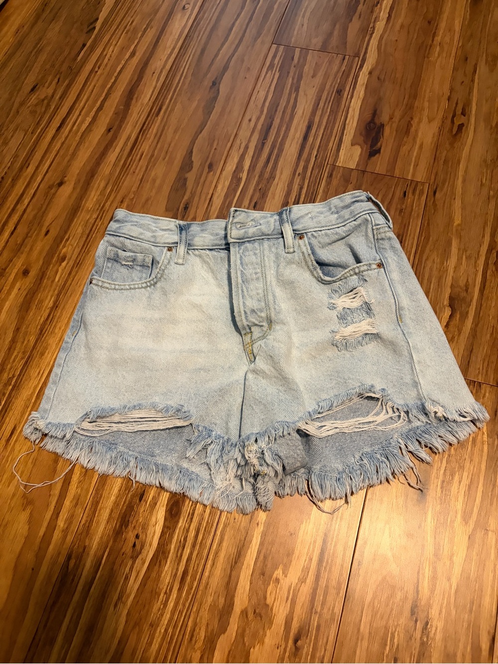 PacSun Light Blue High Waisted Ripped Denim Cutoff Shorts